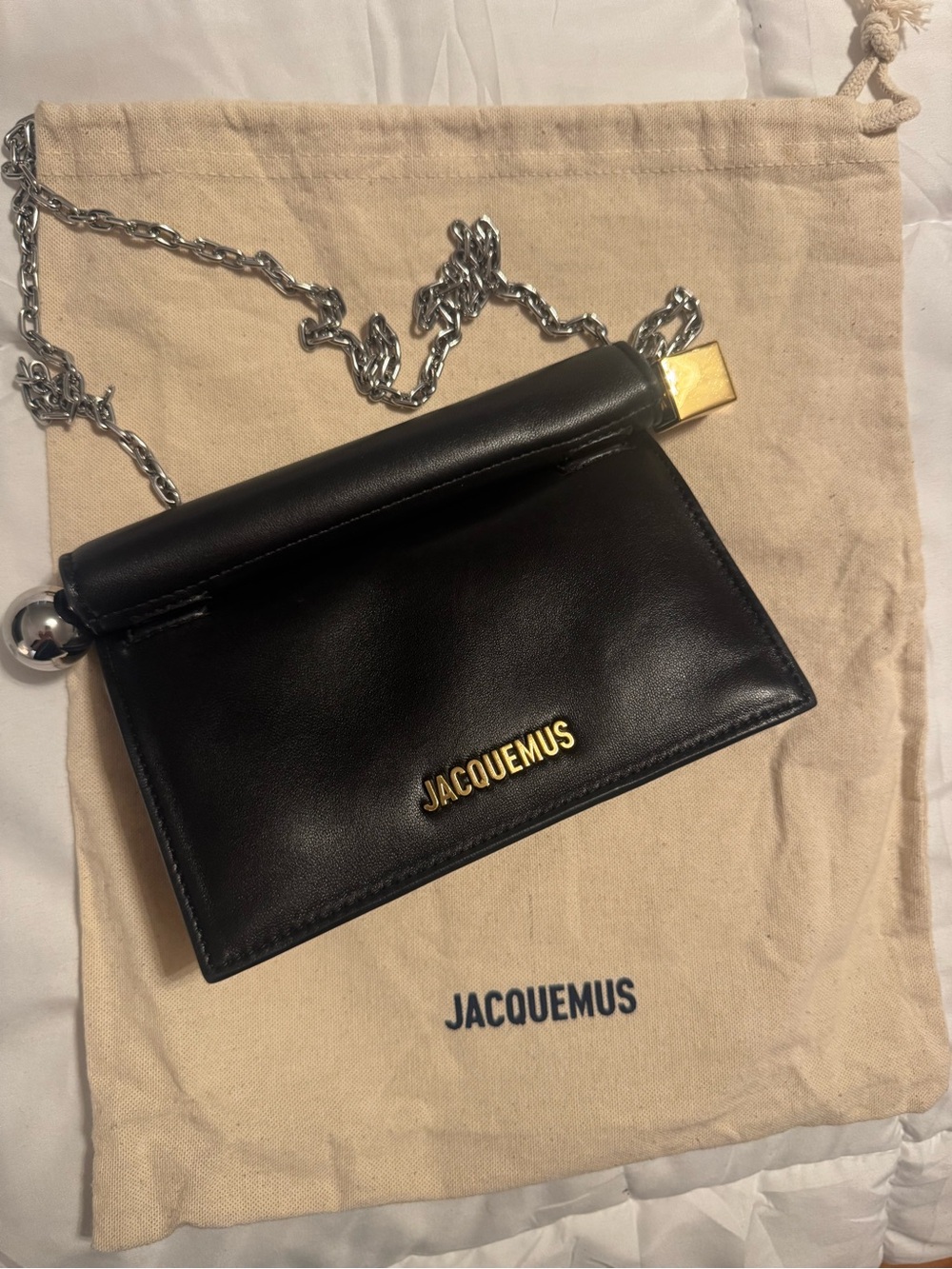 Jacquemus Black Leather Mini Shoulder Bag with Gold Logo
